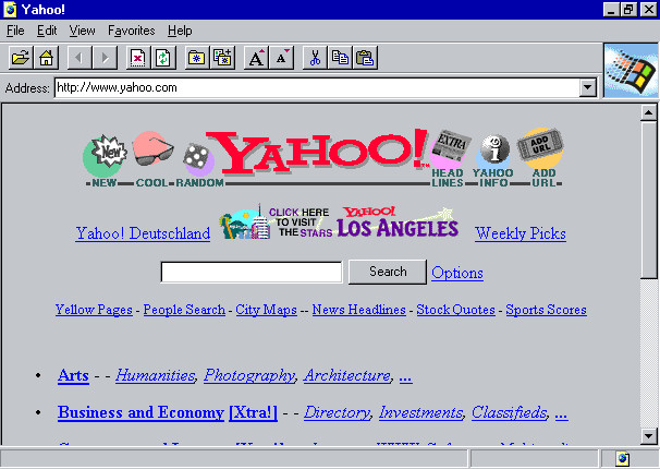 Internet Explorer 1.0 Showing Yahoo.com Homepage (1995)